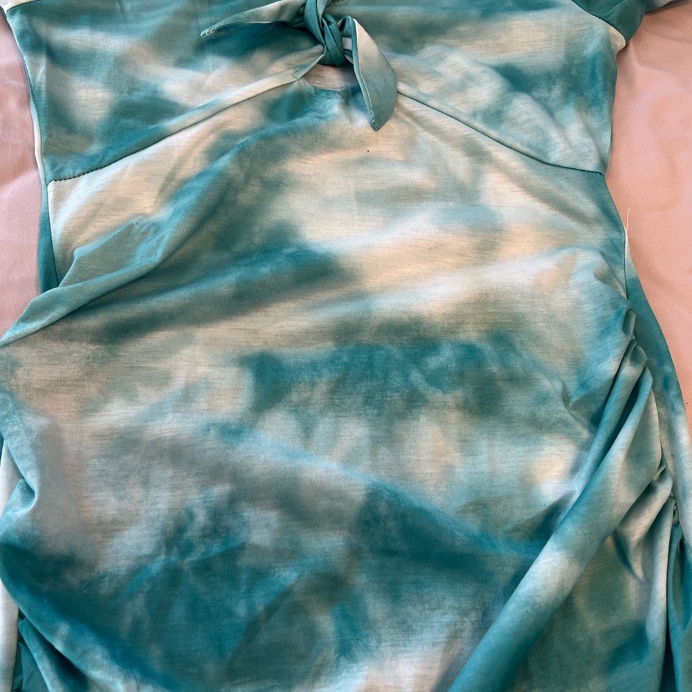 Teal Tie-Dye Dress with Knot Detail - Picture 3 of 8